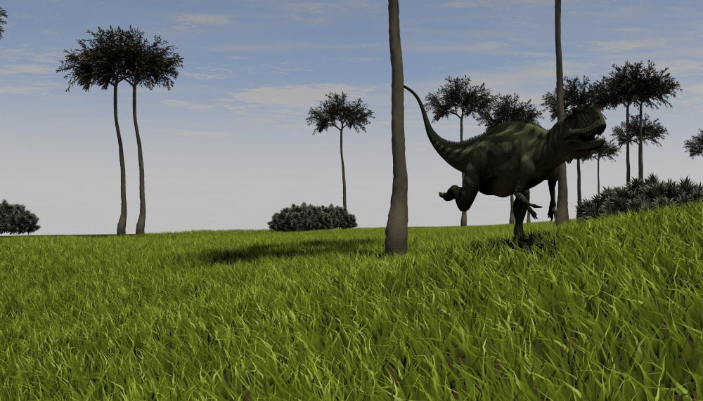 Yangchuanosaurus running across a grassy field Canvas Art - Kostyantyn IvanyshenStocktrek Images (19 x 11)