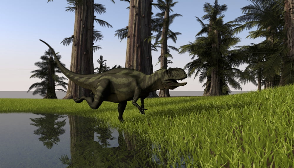 Yangchuanosaurus running through a swamp Canvas Art - Kostyantyn IvanyshenStocktrek Images (38 x 22)