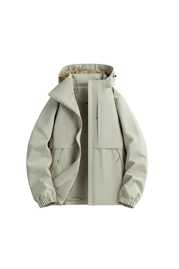 Hooded Man Color Match Water Resistance Drawstring Pockets Hooded Outdoor Jacket Coat Casual