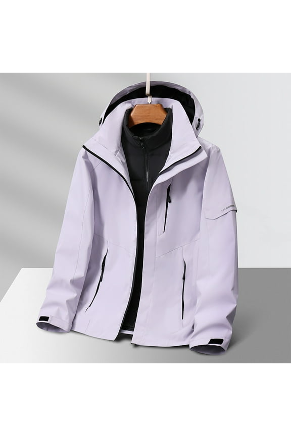 Hooded Men Three-in-one Solid Color Outdoors Mountaineering Wearproof Warm Zipper Multi-pocket Down Feather Lnner Lap Coat Long Sleeve Jacket Zip-up Jacket