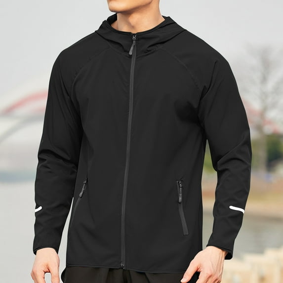 Yanghang Hooded Men's Solid Color Breathable Sports And Ditness Training Long Sleeved Hooded Casual Windbreaker Jacket Casual