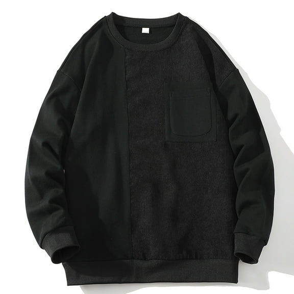 Yanghang Hoodies For Men Men Casual Fashion Long Sleeve Pockets Splice Pullover Crewneck Sweatshirt