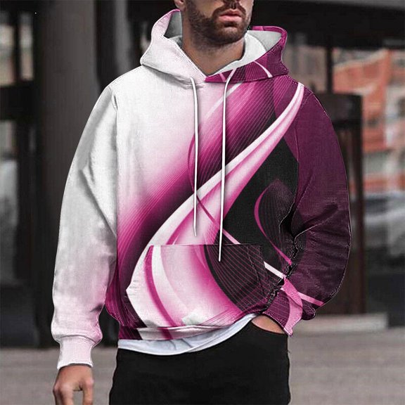 Yanghang Hoodies Men Casual Fashion Hooded Sweatshirts Round Neck Print Pullover Long Sleeve Tops Sweatshirt