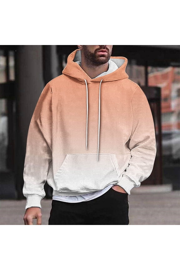 Hoodies Men Casual Fashion Hooded Sweatshirts Round Neck Print Pullover Long Sleeve Tops Sweatshirt