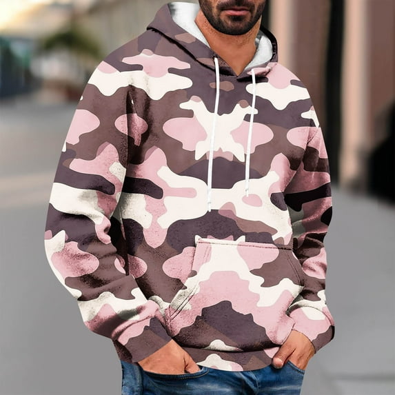 Yanghang Hoodies Men's Printed Fashionable Casual Drawstring Pocket Long Sleeved Hooded Sweatshirt
