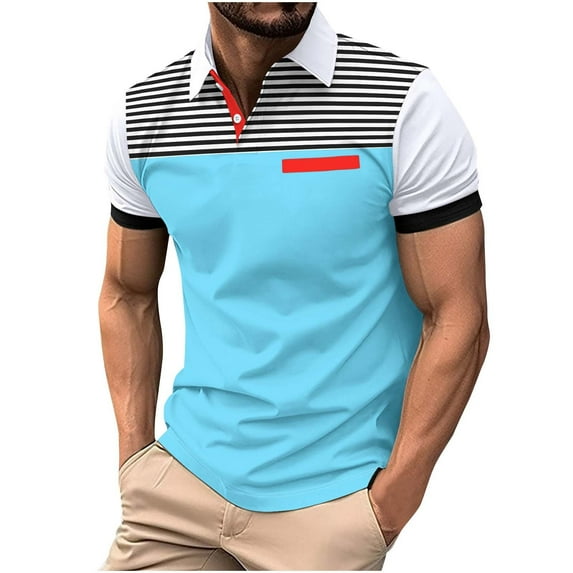 Yanghang Men Summer Tops Lightweight Men's Shirt Man Fashion Leisure Button Stripe Flip Versatile Collar Short Sleeve Summer Shirts For Men
