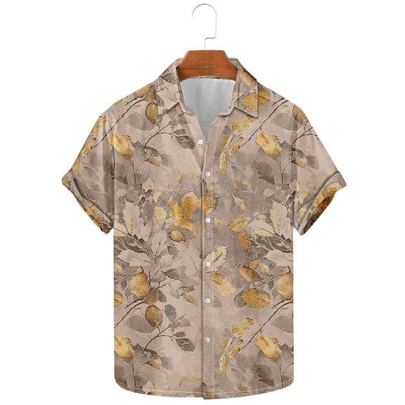 Yanghang Men Summer Tops T Shirts For Man Men's Fashion Casual Leaf Print Short Sleeve Lapel Shirt Top Shirts For Men Tall