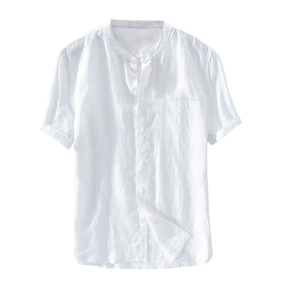 Yanghang Men Tops Mens Shirts Cotton And Linen Summer Fashion Casual Men'S Lapel Shirt Top Short Sleeved V-Neck Top/Shirt Men'S T-Shirts