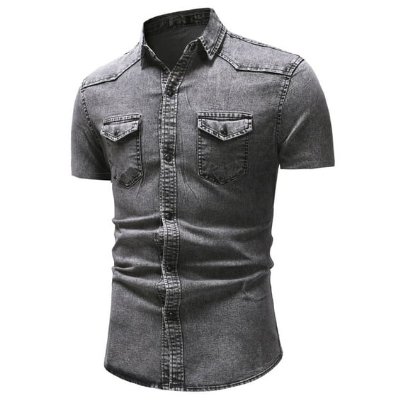 Yanghang Men Tops Mens Shirts Men'S Casual Retro Cowboy Button Short Sleeve Turndown Collar Blouse Men'S T-Shirts