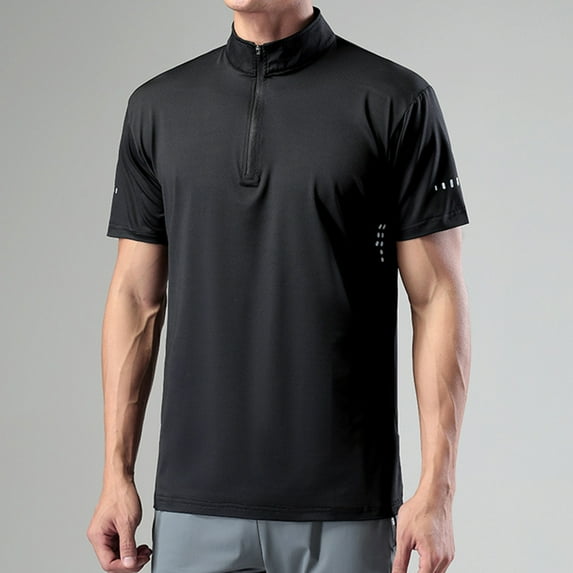 Yanghang Men Tops Shirts For Men Men'S Summer Solid Color Fitting Sport Train Zipper Short Sleeved Stand Up Collar Top Men'S T-Shirts