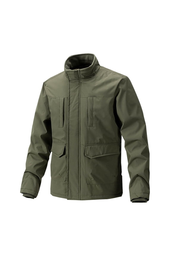 Men's Fashion Casual Solid Color Zipper Pockets Long Sleeve Hoodless Casual Outwear Zip-up Jacket On Clearance