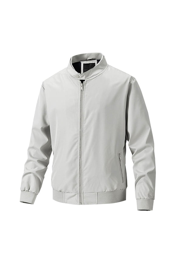 Men's Fashion Casual Solid Color Zipper Pockets Long Sleeve Hoodless Casual Outwear Zip-up Jacket On Clearance