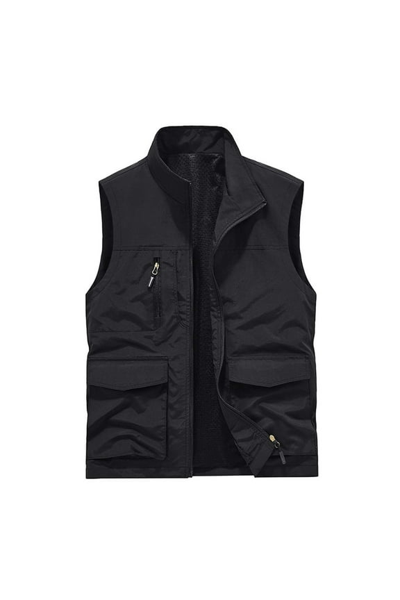 Men's Work Clothes Jacket Solid Color Stand Collar Multiple Pockets Outdoor Sports Photography Leisure Coat Casual