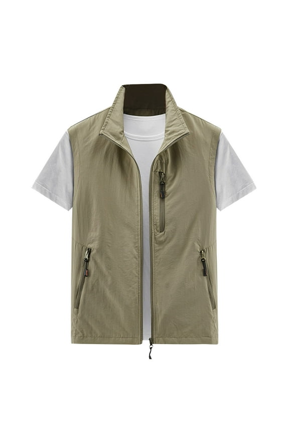 Men's Work Clothes Jacket Solid Color Stand Collar Multiple Pockets Outdoor Sports Photography Leisure Coat Zip-up Jacket On Clearance