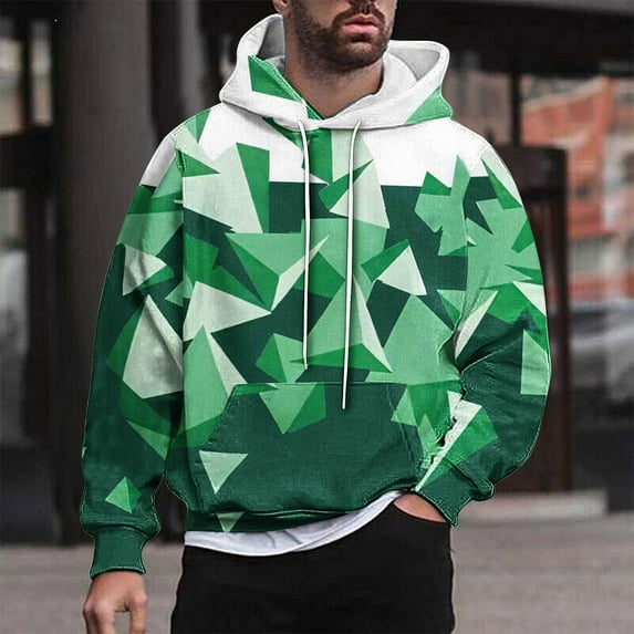 Yanghang Mens Hoodies Men Casual Fashion Hooded Sweatshirts Round Neck Print Pullover Long Sleeve Tops Sweatshirt On Clearance