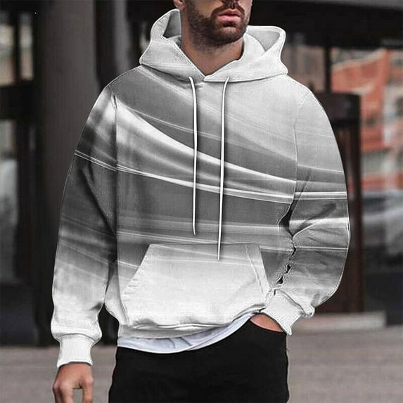 Yanghang Mens Hoodies Men Casual Fashion Hooded Sweatshirts Round Neck Print Pullover Long Sleeve Tops Sweatshirt On Clearance