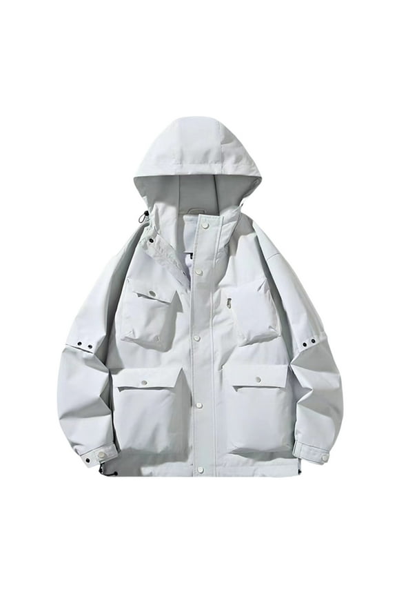 Mens Jacket 2024 Fashion Men's Solid Color Outdoor Hiking Long Sleeve Hooded Casual Outwear Jackets