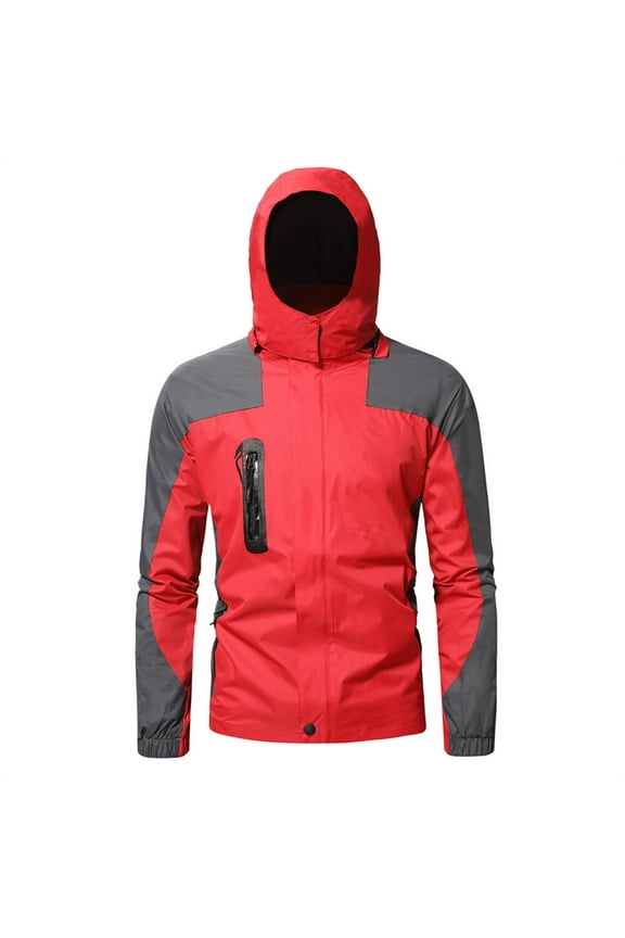 Mens Jacket 2024 Unisex Casual Patchwork Hooded Zipper Hiking Ski Winter Pocket Jacket Coats