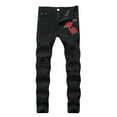 thumbnail image 1 of Yanghang Mens Pants Men's Casual Cotton Straight Ripped Hole Trousers Jeans Pants Full Length Pants, 1 of 8