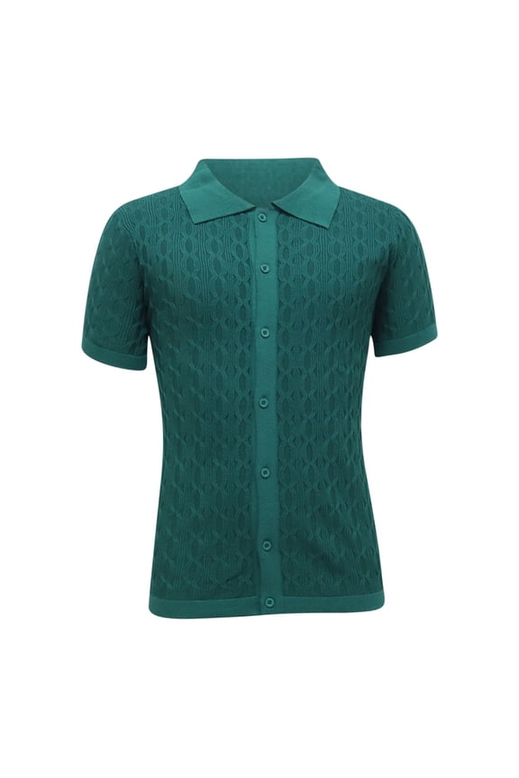 Mens Shirts Men's T-Shirts Knitted Short Sleeved Men's Fashionable Knitted Shirt Men's Casual Button Up Cardigan Short Sleeved Lapel Top/Shirt Summer 2025