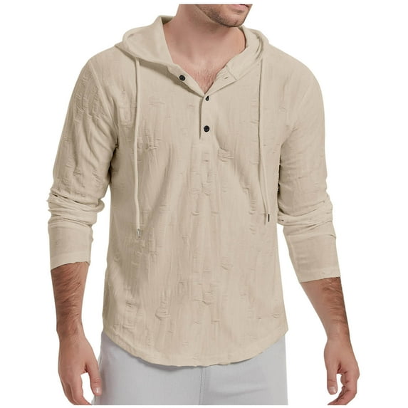 Yanghang Mens Shirts Men's T-Shirts Man Solid Color Abrade Hoodie Long Sleeve Shirt Loose Hooded Long Sleeve Shirts For Men Tall