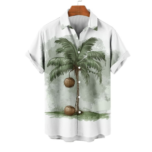 Yanghang Mens Shirts Mens T-Shirts Men's Casual Collar Printed Short Sleeved Button Fashion Cardigan Pocket Top Hawaiian Shirt For Men