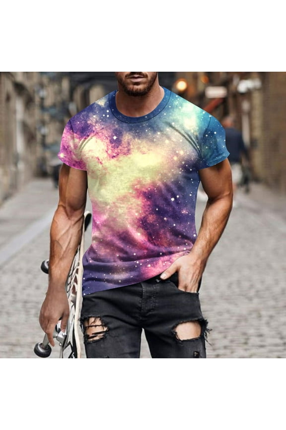 Mens Shirts T Shirts For Man Men's Casual Sky Printed Round Neck Short Sleeved T-Shirt Top Summer Shirts For Men
