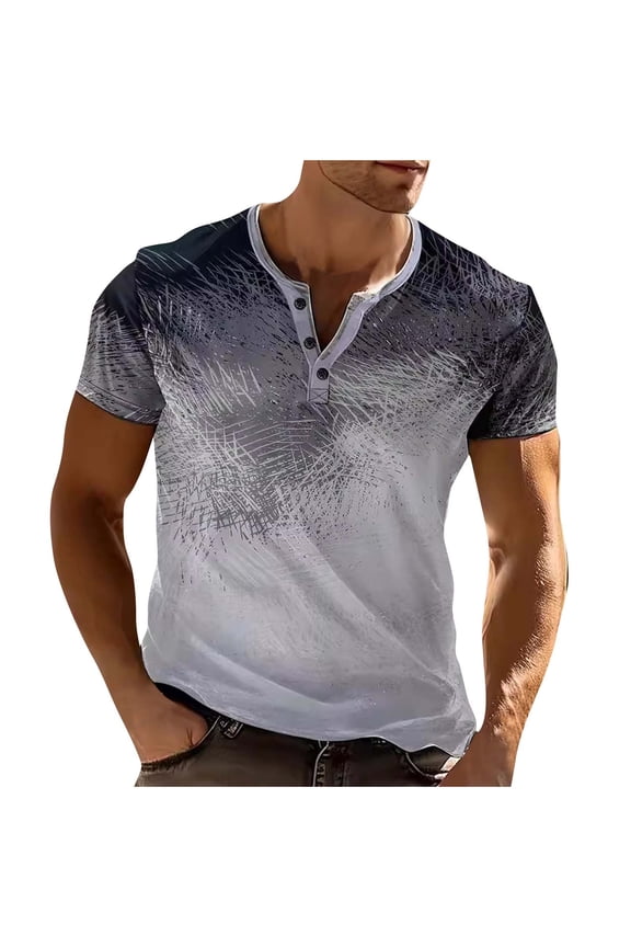 Mens Shirts Tshirts Shirts For Men Man Fashion Leisure Button Stripe Gradient Round Neck Short Sleeve Summer Clothes