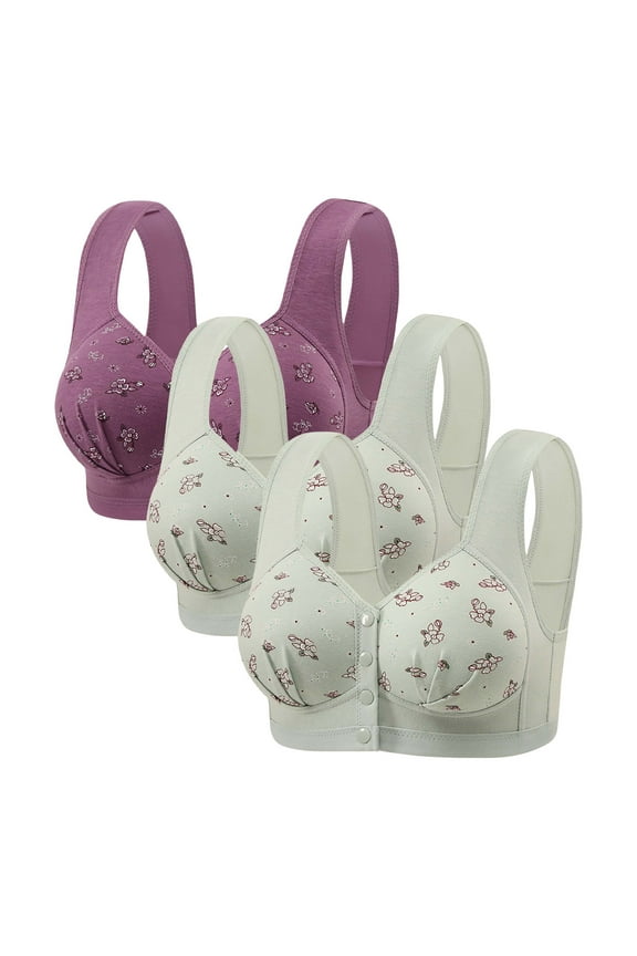 Mens Shirts Tshirts Shirts For Men 3PcwoMen's Non Steel Ring Style Printed Gathered Middle Button Breathable Underwear Daily Bra Summer Tops For Men