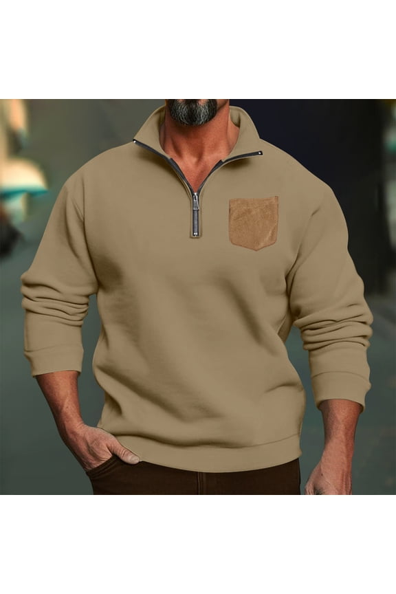 Pullover Hoodie Pocket Solid Color Half Cut Half Zip Man Long Sleeve Hoodless Casual Outwear Jackets Zip-up Jacket