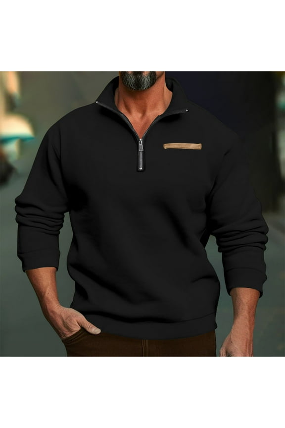 Pullover Hoodie Pocket Solid Color Half Cut Half Zip Man Long Sleeve Hoodless Casual Outwear Jackets Zip-up Jacket