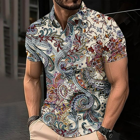 Yanghang Shirts For Men T Shirts For Man Men'S Casual Gradient Short Sleeved Lapel Button Up T-Shirt Top Hawaiian Shirt For Men