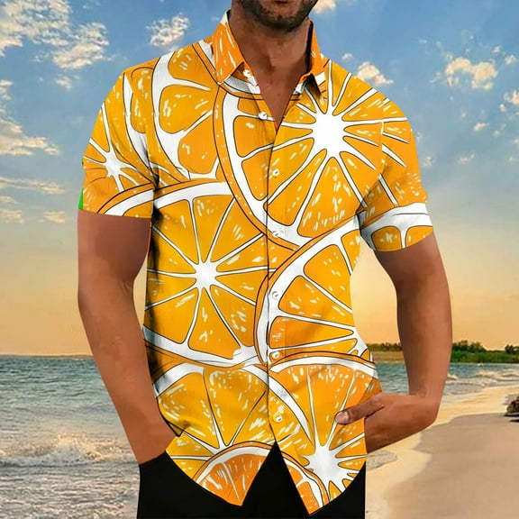 Yanghang Shirts For Men T Shirts For Man Men'S Printing Button Casual Short Sleeve Turndown Collar Blouse Shirt Men'S T-Shirts