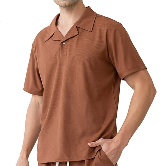 Yanghang Shirts For Men Men'S T-Shirts Polyester Solid Color Breathable Casual T-Shirt Large Cuban Neck Shirt Short Sleeved Lapel Top/Shirt Summer Tops