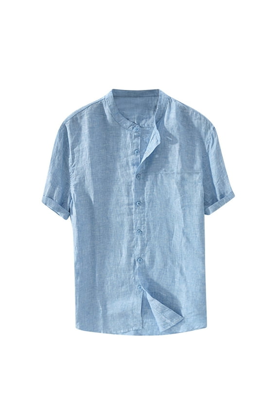 Shirts For Men Mens Shirts Cotton And Linen Summer Fashion Casual Men'S Lapel Shirt Top Short Sleeved V-Neck Top/Shirt Mens Shirts