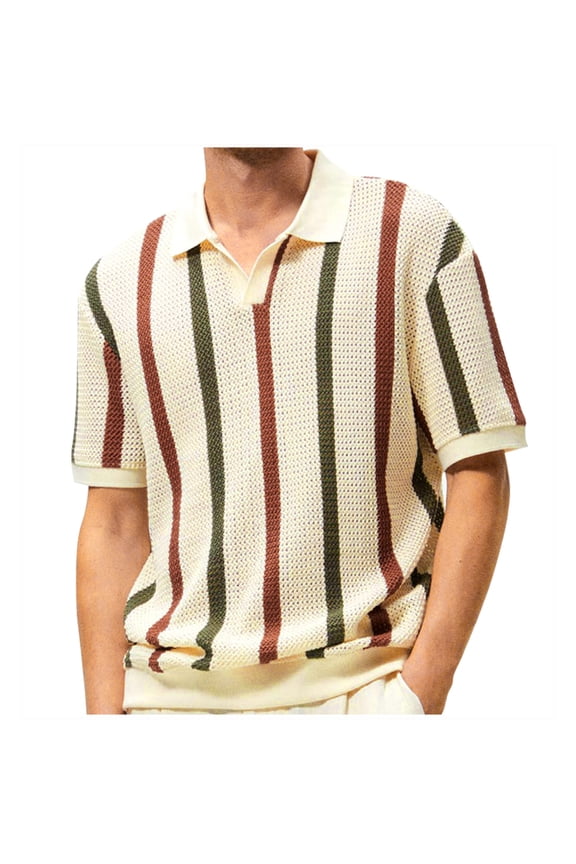 Shirts For Men Mens Shirts Men'S Fashion Knit Casual Stripe Pattern Short Sleeve Turndown Collar Blouse Shirt Hawaiian Shirt For Men