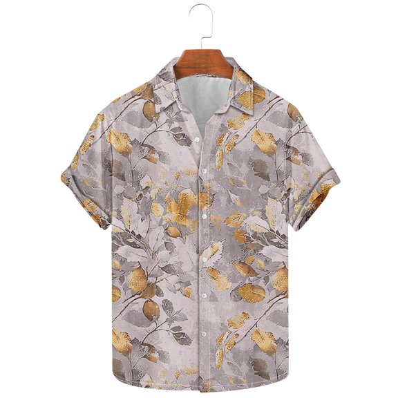 Yanghang Summer Tops Breathable Men's T-Shirt Men's Fashion Casual Leaf Print Short Sleeve Lapel Shirt Top Summer Shirts For Men