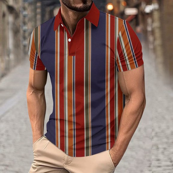 Yanghang Summer Tops Breathable Men's T-Shirt Men's Pullover Button Printing Lapel Long Sleeve Turndown Collar Blouse Shirt Summer Shirts For Men