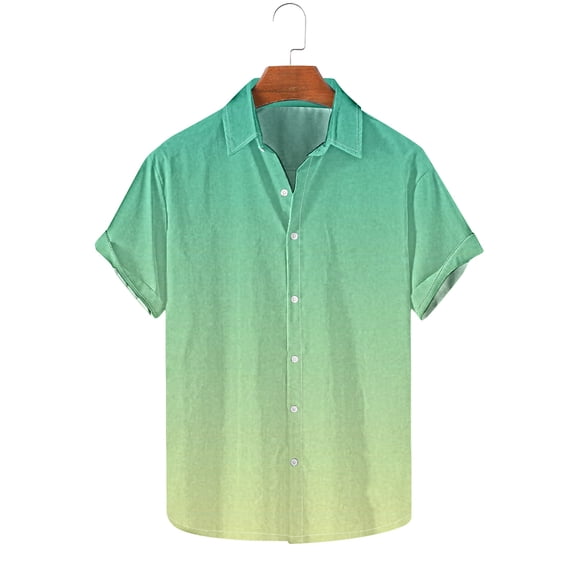 Yanghang Summer Tops Mens T-Shirts Men's Gradient Printing Button Casual Short Sleeve Turndown Collar Blouse Shirt Summer Clothes