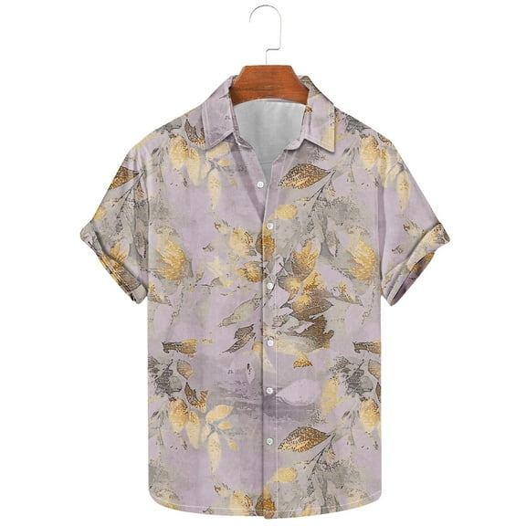 Yanghang Tops Men Lightweight Men's Shirt Men's Fashion Casual Leaf Print Short Sleeve Lapel Shirt Top Summer Shirts For Men