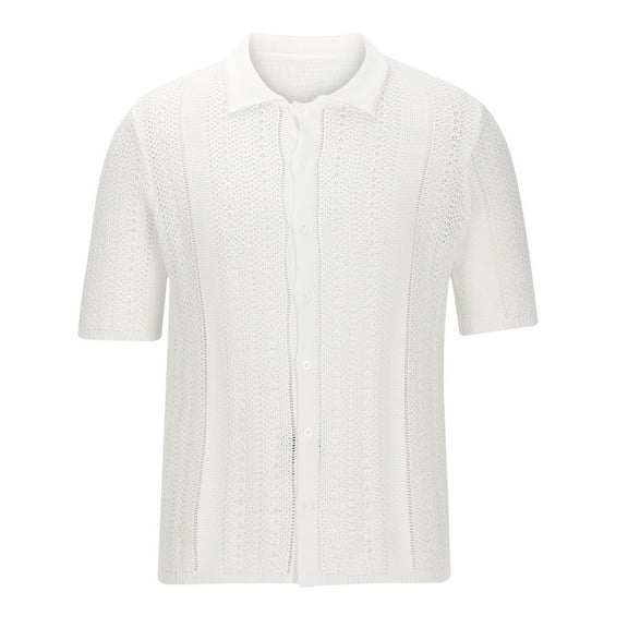 Yanghang Tops Men Mens Shirts Men'S Fashion Knit Casual Solid Color Short Sleeve Turndown Collar Blouse Shirt Men'S T-Shirts
