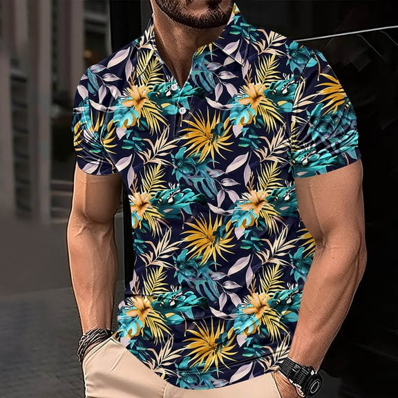 Yanghang Tops Men Mens Shirts Men'S Summer Button Printed Short Sleeved Lapel Top Hawaiian Shirt For Men