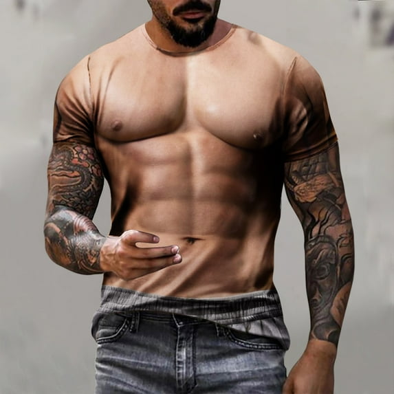 Yanghang Tops Men Mens T-Shirts Casual Men'S Muscle Print T Shirt Tee Graphic Tee Outdoor Daily Vacation Short Sleeve Crew Neck Shirt Spring Summer Clothing Apparel Summer Tops