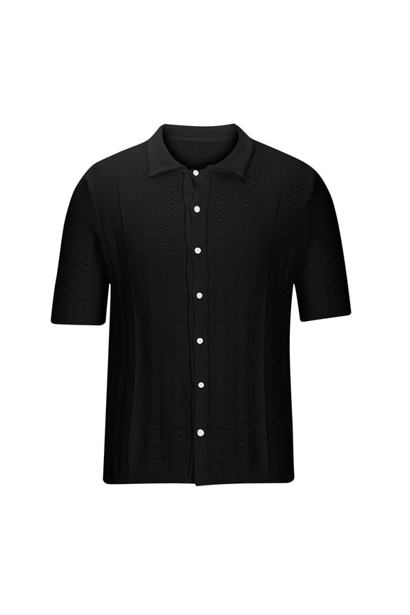 Tops Men Shirts For Men Men'S Fashion Knit Casual Solid Color Short Sleeve Turndown Collar Blouse Shirt Tops For Men 2024