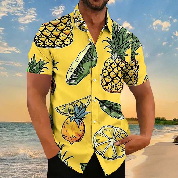 Yanghang Tops Men Shirts For Men Men'S Printing Button Casual Short Sleeve Turndown Collar Blouse Shirt Plus Size Tops For Mens