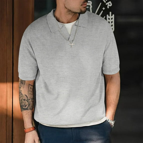 Yanghang Tops Men Shirts For Men Retro V-Neck T-Shirt For Men Loose Fitting Short Sleeved Solid Color Casual V-Neck Men'S Short Sleeved V-Neck Top/Shirt Mens Shirts