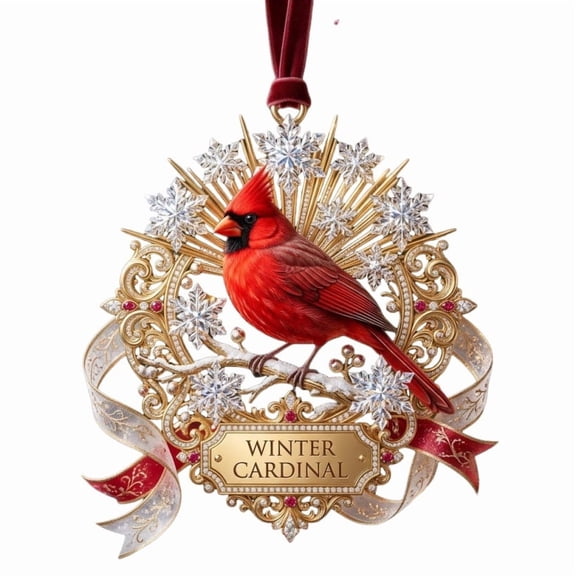 Yangka 2D Acrylic Christmas Cardinal Ornament Red Bird Hanging Pendant With Ribbon For Xmas Tree Holiday Party Home Decor