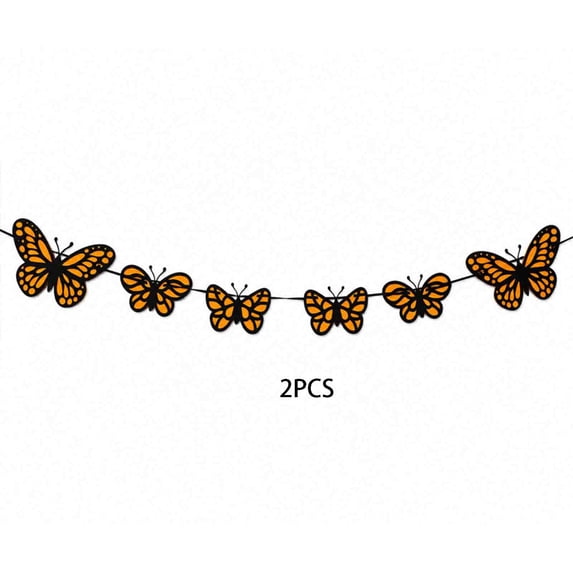Yangka 2Pcs Halloween Banner Butterfly Silhouette Hanging Swag, Orange Black Monarch Party Decor For Mantel Fireplace Door Window Celebration