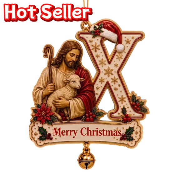 Yangka Christmas Alphabet Letter X Ornament Jesus Lamb Acrylic Hanging Decor for Xmas Tree Religious Holiday