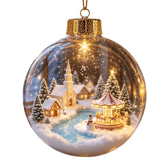 Yangka Christmas Ball Ornament Holiday Decoration LED Light Up Hanging Globe With Miniature Market Carousel Scene Accent For Xmas Tree Window Party Decor